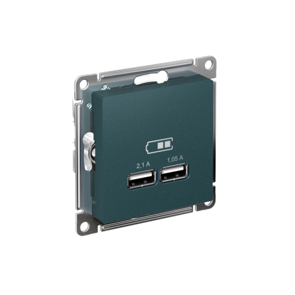 Розетка USB AtlasDesign тип A+A 5В 1х2.1А 2х1.05А механизм изумруд SE ATN000833