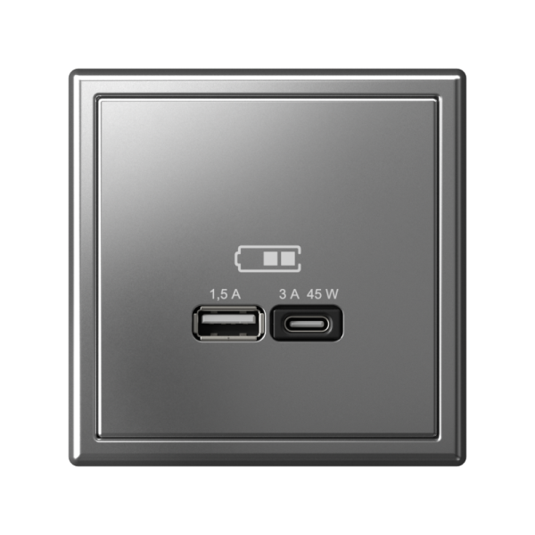 Розетка USB ArtGallery тип A+C 45Вт QC PD высокоскор. ЗУ механизм сталь SE GAL000929