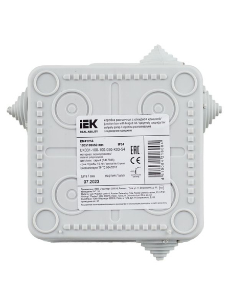 Коробка распаячная ОП 100х100х50 IP54 КМ41256 откид. крышка 8 вводов (7035) IEK UKO31-100-100-050-K03-54