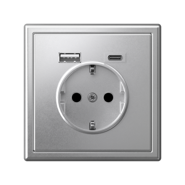 Розетка ArtGallery 16А с 2-мя заряд. устройствами USB A+C 5В/2.4А/3А 2х5В/1.5А механизм алюм. SE GAL000332