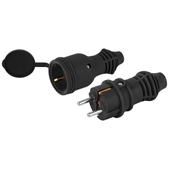 Набор вилка + розетка VX13-B-IP44+RX11-B-IP44 каучуковые с заземл. 16А IP44 прямые черн. Эра Б0072626