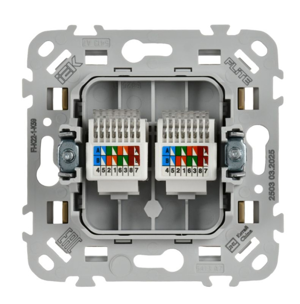 Розетка компьютерная 2-м СП FLITE РК5е-2-0-ФлХ RJ45 кат.5E UTP механизм хаки IEK FI-K22-1-K59