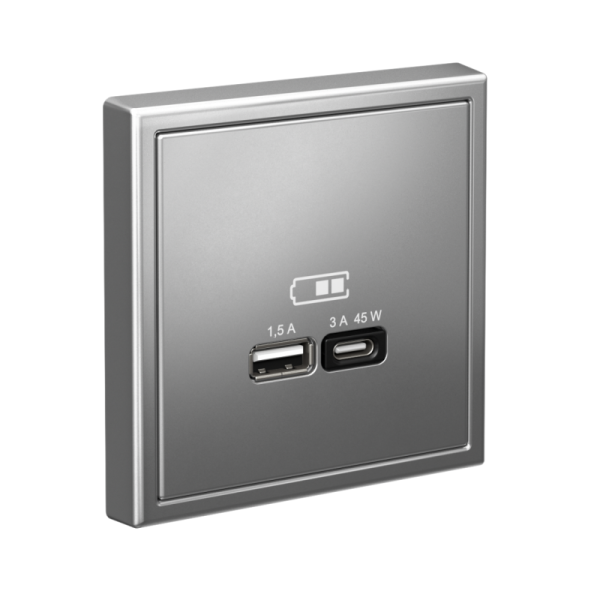 Розетка USB ArtGallery тип A+C 45Вт QC PD высокоскор. ЗУ механизм сталь SE GAL000929