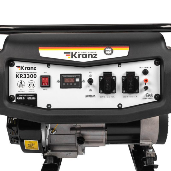 Генератор бензиновый KR3300 3.3кВт 230В 15л ручной стартер KRANZ KR-16-1133