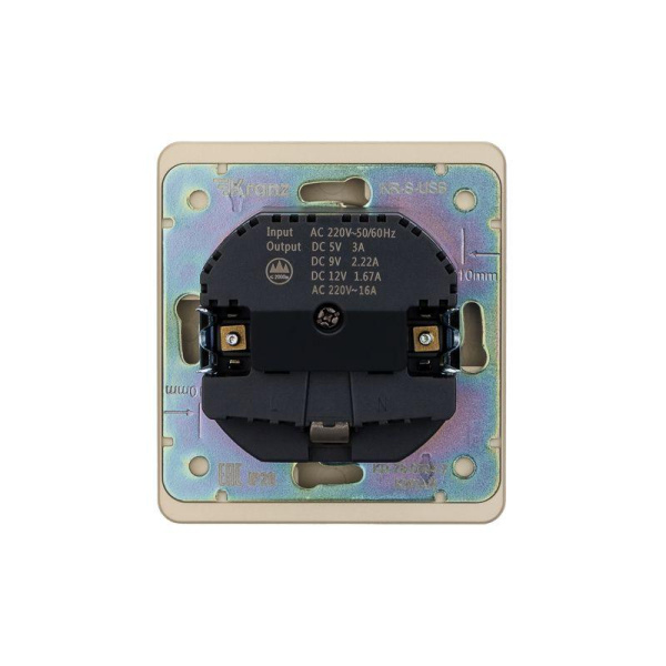 Розетка ROUND 1-ая с/з с/у з/ш 16А с USB A+C быстрой зарядки 5В/3А шелк Kranz KR-78-0704-7