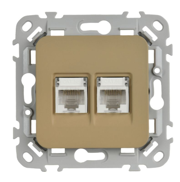 Розетка компьютерная 2-м СП FLITE РК5е-2-0-ФлХ RJ45 кат.5E UTP механизм хаки IEK FI-K22-1-K59