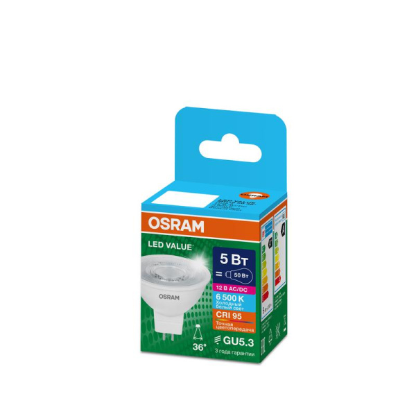Лампа светодиодная LED G4 Value LVMR165036 5W/965 CRI95 5Вт 6500К 500лм рефлектор прозр. GU5.3 12-12В OSRAM 4610590510191