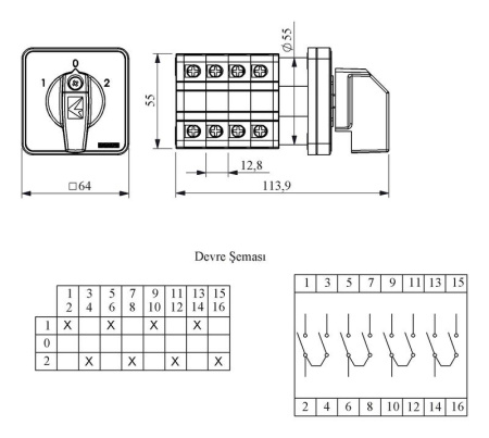 Переключатель полюсов реверс. четырехполюсный (1-0-2) 32А EMAS PSA032KD434S