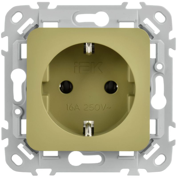 Розетка СП FLITE РС11-1-ФлО 16А с заземл. без защ. шторок безвинтовое крепление механизм олив. IEK FI-R11-16-1-K26