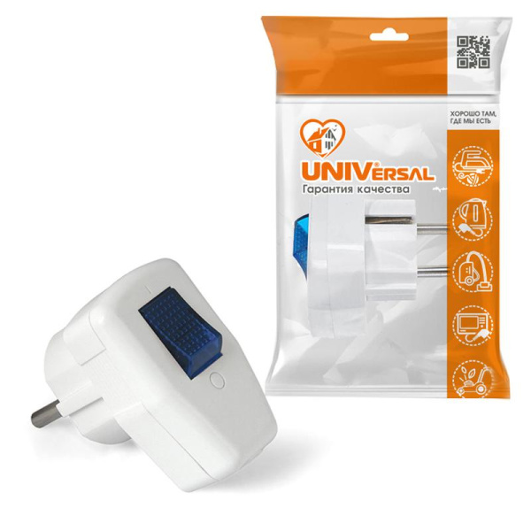 Вилка электрическая 16А 250В с выкл. с заземл. бел. UNIVersal 0056