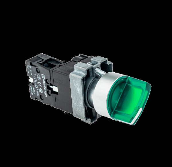 Переключатель с LED подсветкой 220В AC/DC зел. 2 полож. 1NO фикс. мет. MTB2-BK2363 ОВЕН 58214