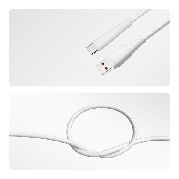 Кабель USB-A-Type-C 5А 100Вт 1м бел. нейлон. оплетка Rexant 18-7067