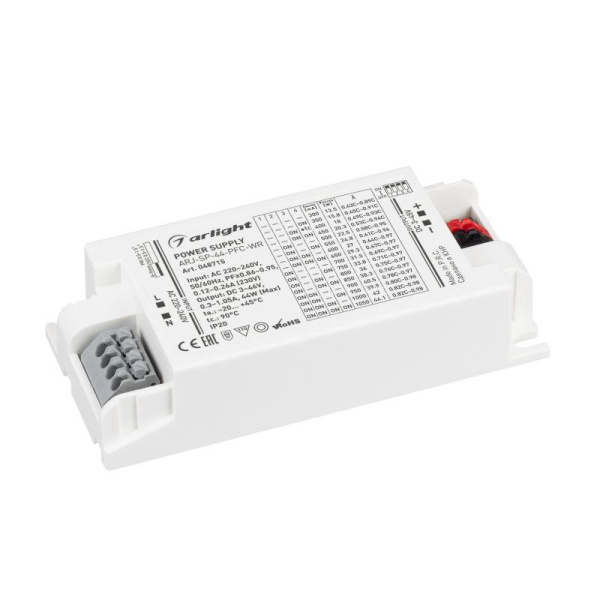 Блок питания ARJ-SP-44-PFC-WR 44Вт 3-45В 0.3-1.05А IP20 пластик Arlight 048715