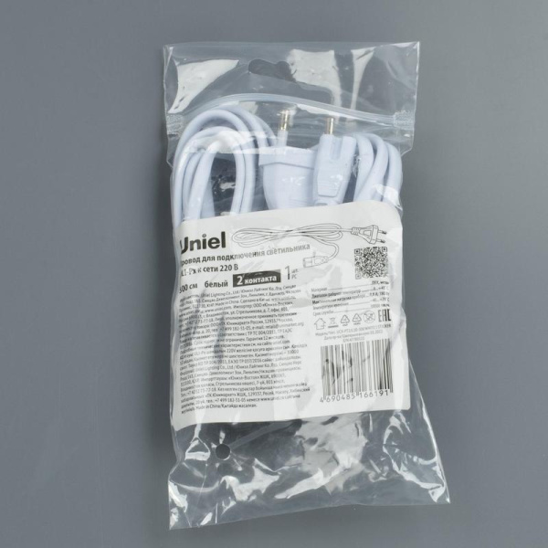 Провод UCX-PT2/L10-300 WHITE 1 STICKER для подключения светильника ULI-P к сети 220В 300см 2 контакта бел. Uniel UL-00009615
