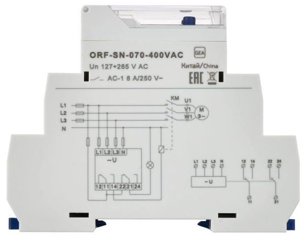 Реле фаз ORF-SN 3ф. 2 конт. 70-400В AC с контр. нейтр. ONI ORF-SN-070-400VAC