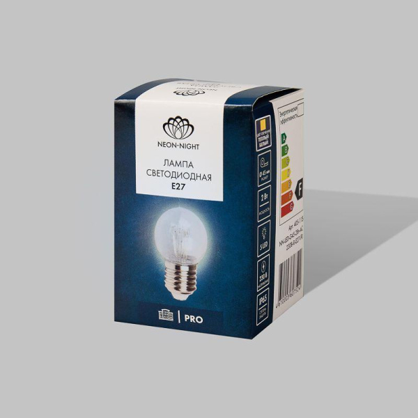 Лампа светодиодная 2Вт шар d45 6LED прозрачная бел. E27 эффект лампы накаливания для белт-лайт Neon-Night 405-125