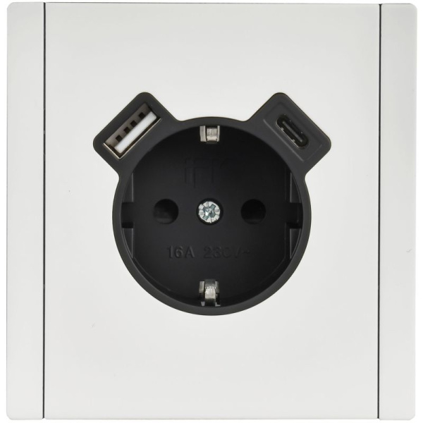 Розетка 1-м СП FORTE&PIANO FP247M 16А IP20 USB A+C 18Вт с заземл. защ. шторки винтовое крепление бел. IEK FP-R14-16-U22-018-M-K01