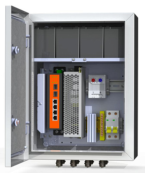 Термошкаф коммутационный 4хPoE 2хSFP 4хSC АКБ 4х12В 7А/ч IP66 300х400х210мм 6 УТП 4К АКБ 7А Mastermann 00-00015304