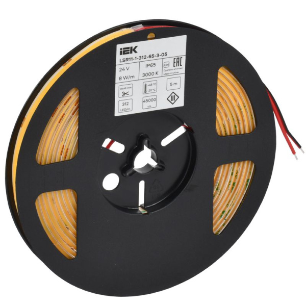 Лента LED COB-312LED 8Вт/м IP65 8мм 24В 3000К (уп.5м) IEK LSR11-1-312-65-3-05