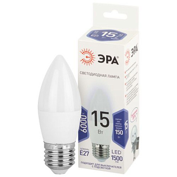 Лампа светодиодная STD LED B35-15W-860-E27 15Вт свеча 6000К холод. свет E27 170-265В Эра Б0066800