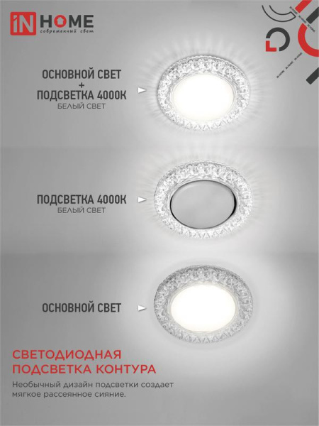 Светильник GX53R-crystal R32L-CC встраив. с подсветкой 4К под GX53 прозр./хром IN HOME 4690612044309