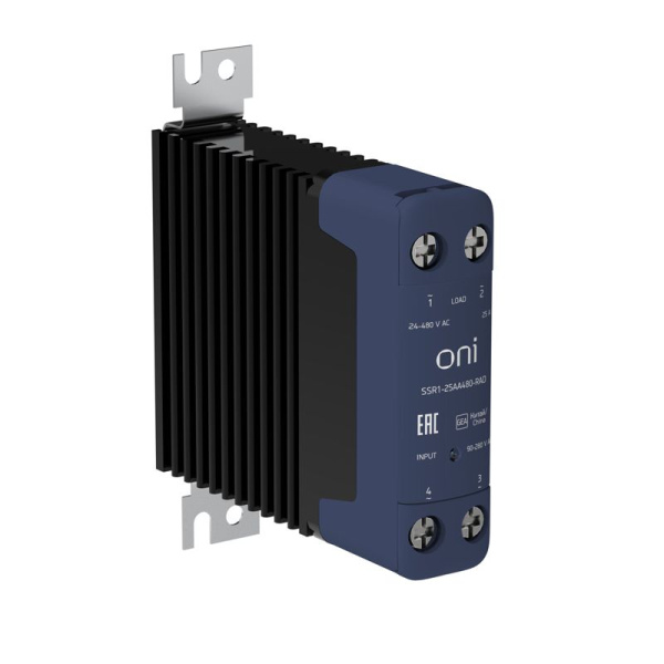 Реле твердотельное SSR1 25А 90-280В AC 24-480В AC с радиатором ONI SSR1-25AA480-RAD