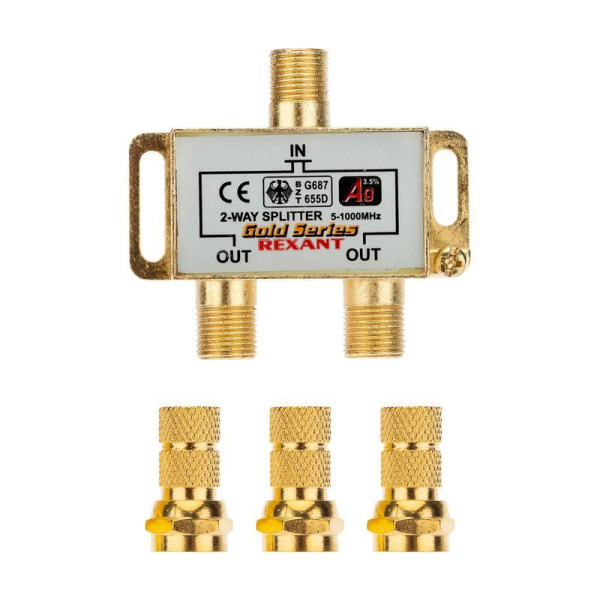 Делитель ТВ "краб" x2+3шт F "BOX" 5-1000 МГц "GOLD" Rexant 05-6101-1