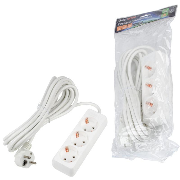 Удлинитель 3х5м с заземл. 16А Ultra S-GCU3-5 WHITE бел. Uniel UL-00010002