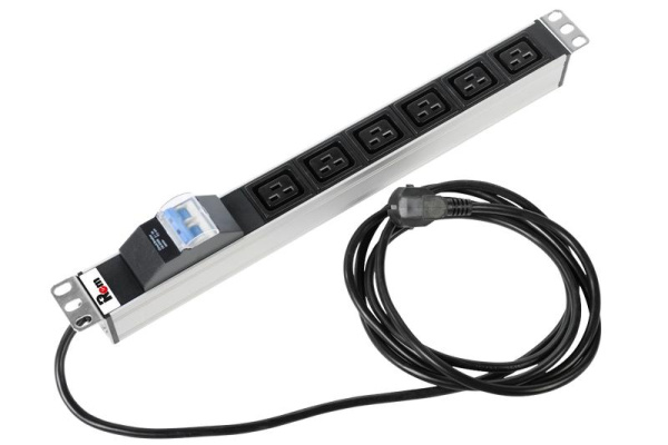 Блок розеток Rem-16 R-16-6C19-A-440-3 16А 6хC19 IEC 60320 19дюйм с автомат. шнур 3м алюм. Rem 1361986