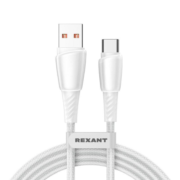 Кабель USB-A-Type-C 5А 100Вт 1м бел. нейлон. оплетка Rexant 18-7067