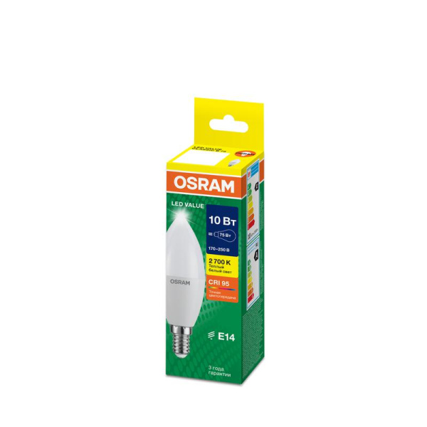 Лампа светодиодная LED G4 Value LVCLB75 10W/927 CRI95 10Вт 2700К 1000лм свеча матов. E14 170-250В OSRAM 4058075579125