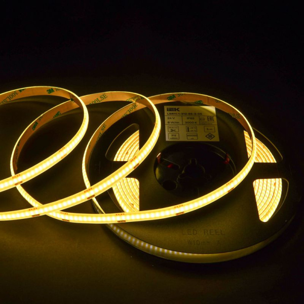 Лента LED COB-312LED 8Вт/м IP65 8мм 24В 3000К (уп.5м) IEK LSR11-1-312-65-3-05