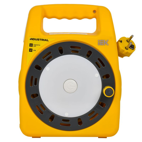 Удлинитель на катушке 3х15м с заземл. Industrial УК15 2P+PE 3х1.5кв.мм USBх2 LED термозащита IEK IN-KP24-16-03-15-UL